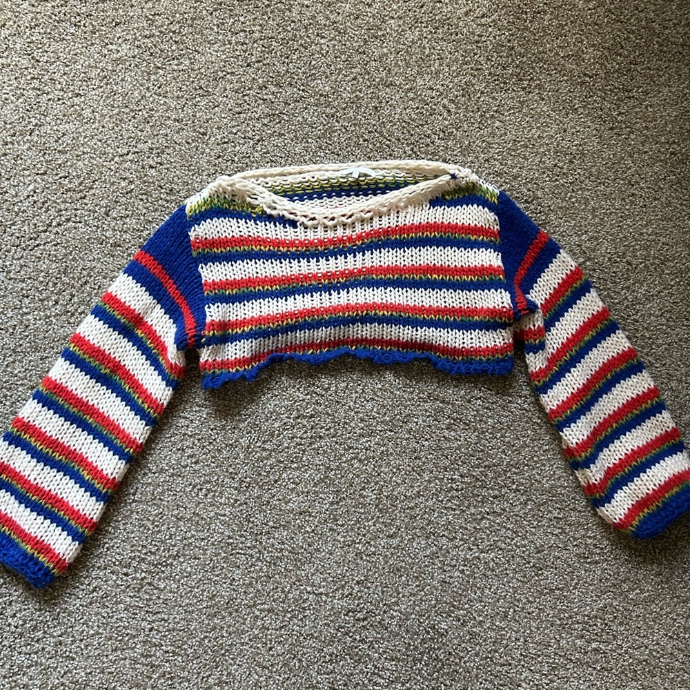 Cropped Knit Striped Sweater Shrug XS